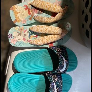 Nike and Disney slides for kids size 2Y